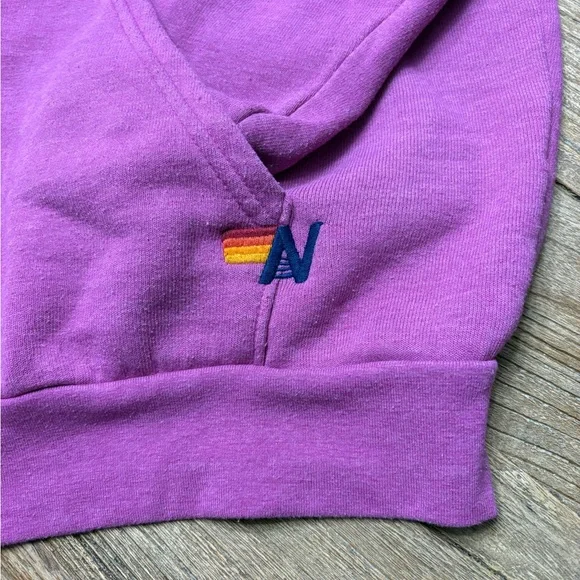 Aviator Nation Purple Hoodie with Rainbow Stripes - Picture 2 of 4